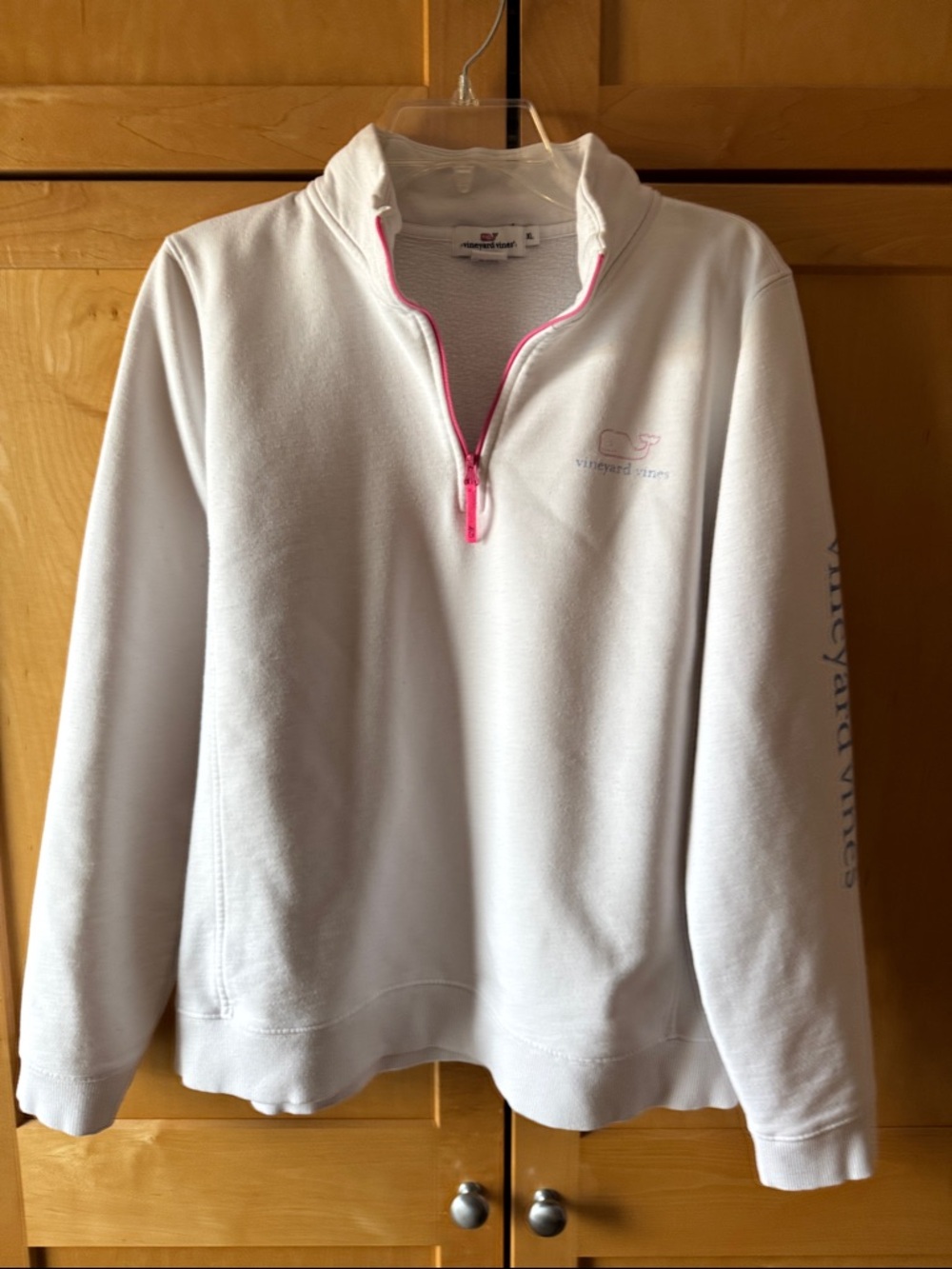 Vineyard Vines White Quarter-Zip Pullover with Pink Trim